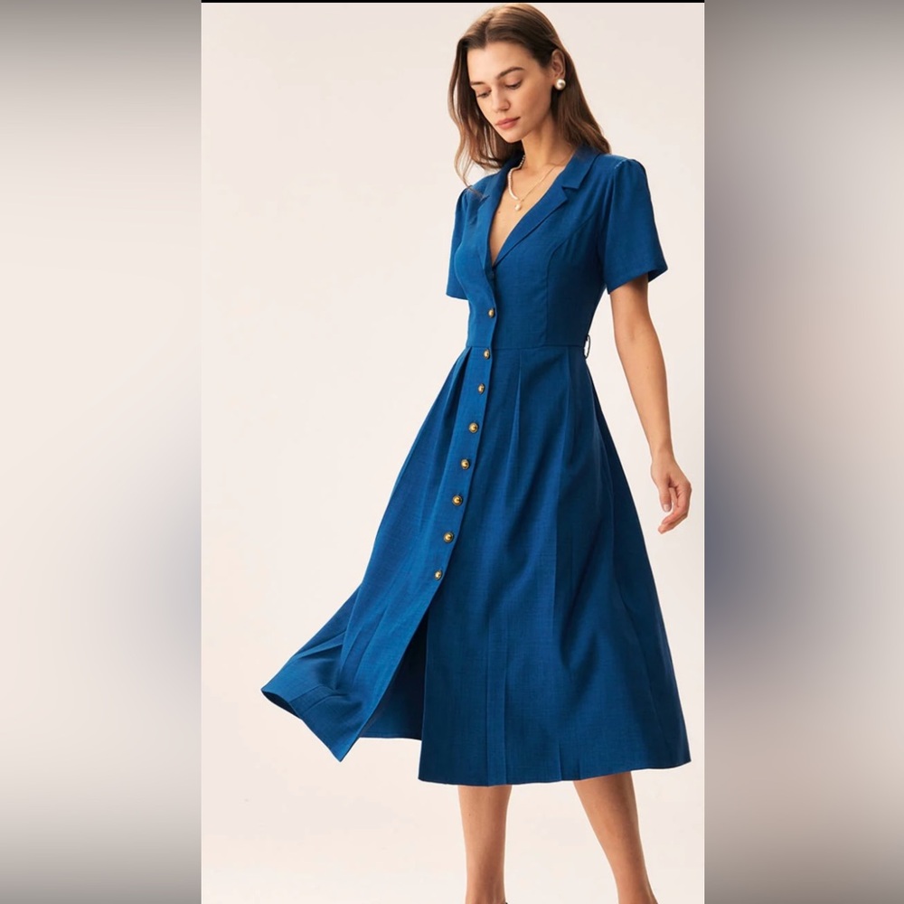 Elegant Blue Button-Down Dress